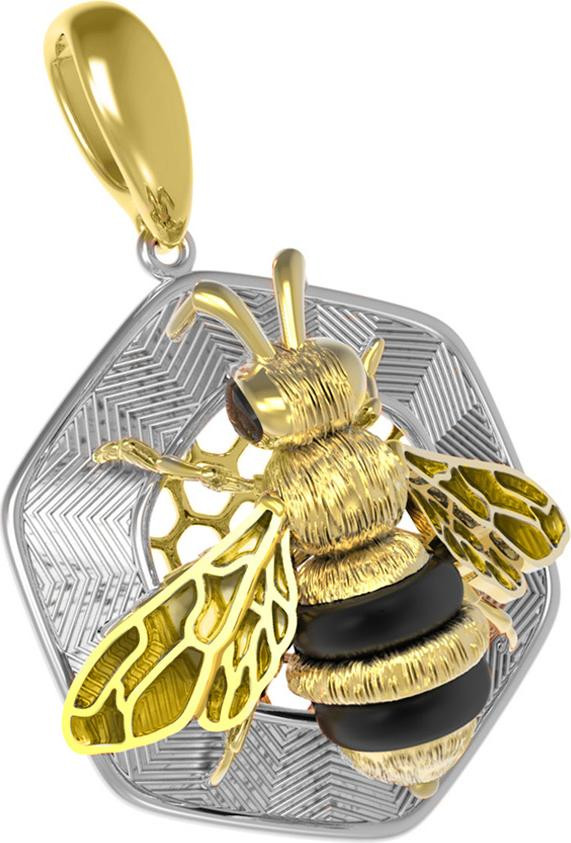 Подвеска из лимонного золота 585 пробы c эмалью, ониксом и эмалью