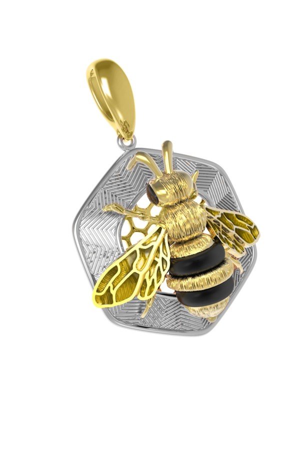 Подвеска из лимонного золота c эмалью, ониксом и эмалью