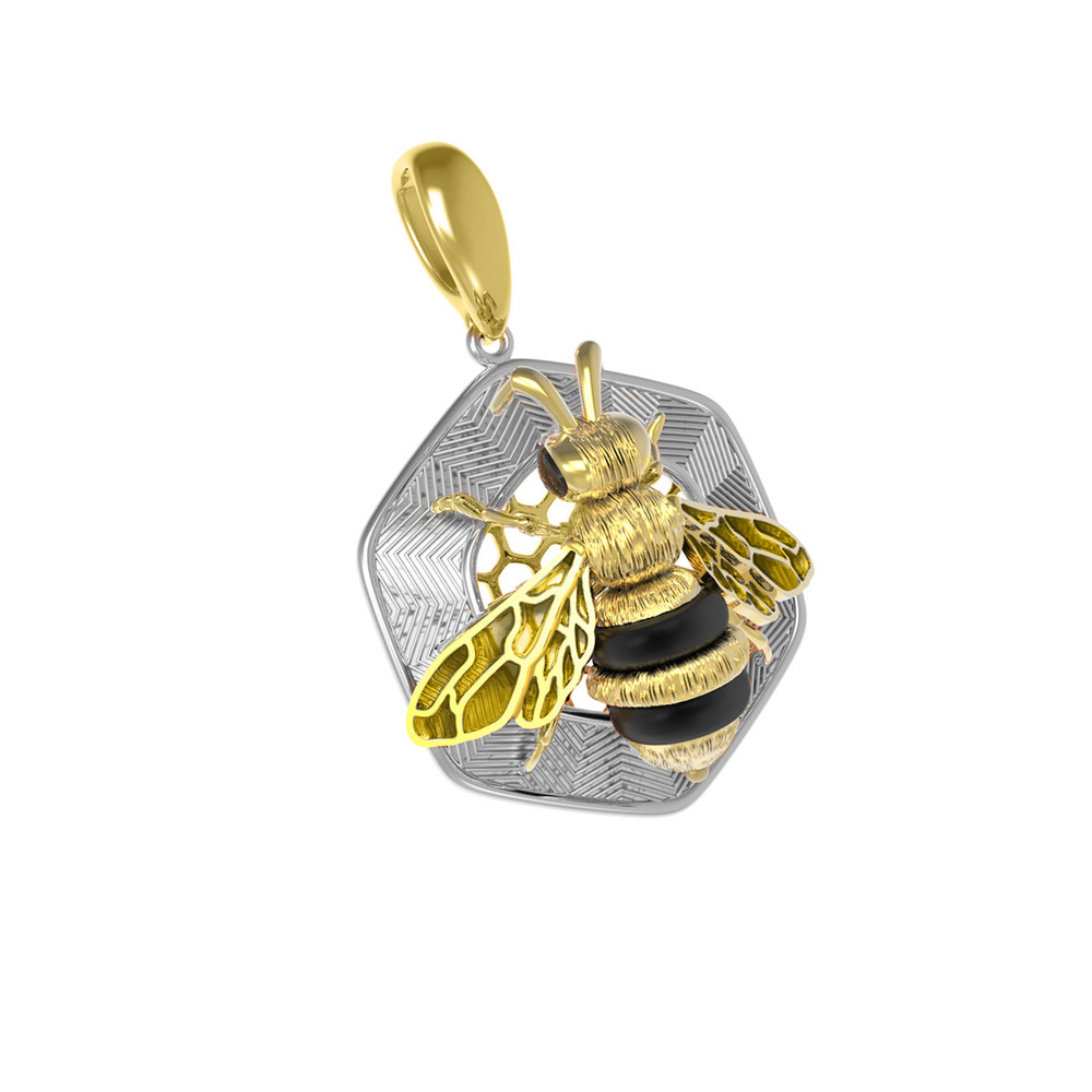 Подвеска из лимонного золота 585 пробы c эмалью, ониксом и эмалью