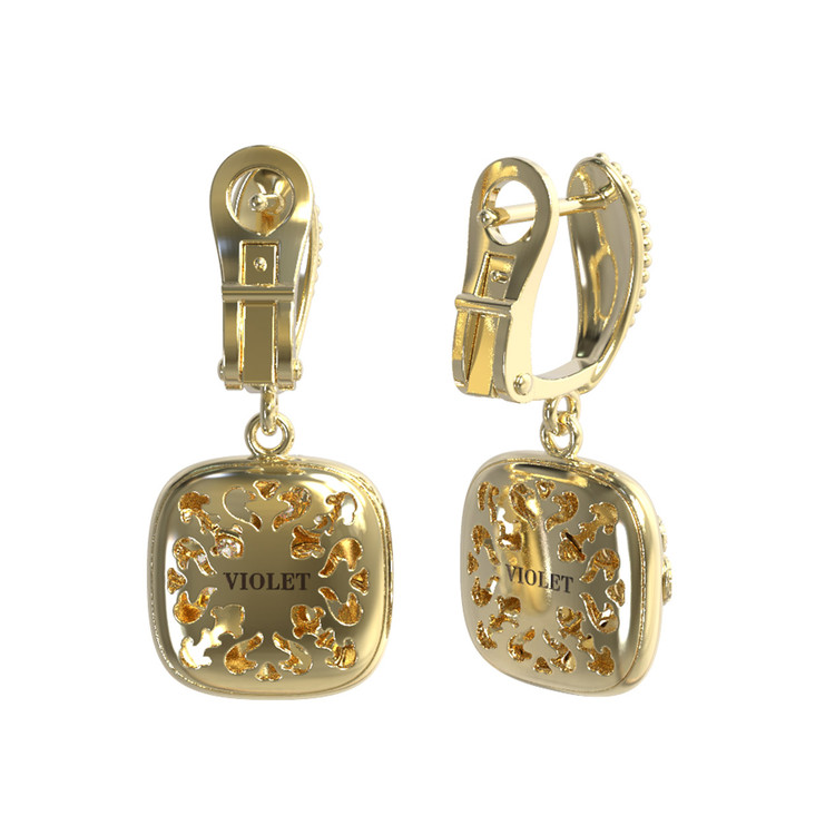 Серьги из лимонного золота 585 пробы c бриллиантами и малахитом