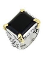 Кольцо из серебра и золота c ониксом и рубином