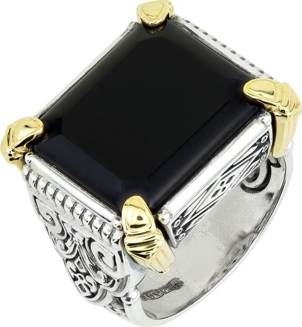 Кольцо из серебра 925 пробы и золота 750 пробы c ониксом и рубином