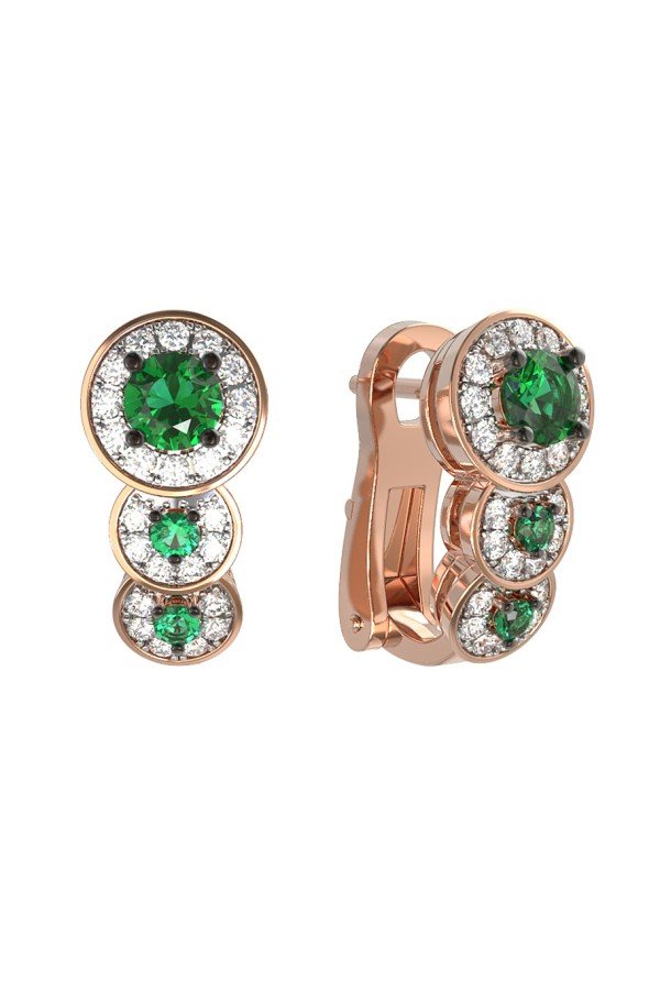 Серьги из золота c бриллиантами и изумрудом