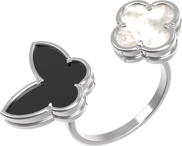 Кольцо из белого золота 585 пробы c ониксом и перламутром