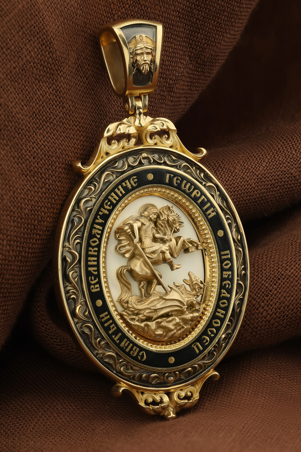 Нательная икона из лимонного золота 585 пробы c эмалью