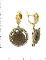Серьги из лимонного золота 585 пробы c эмалью и железным деревом