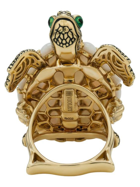 Кольцо из лимонного золота 585 пробы c эмалью и перламутром