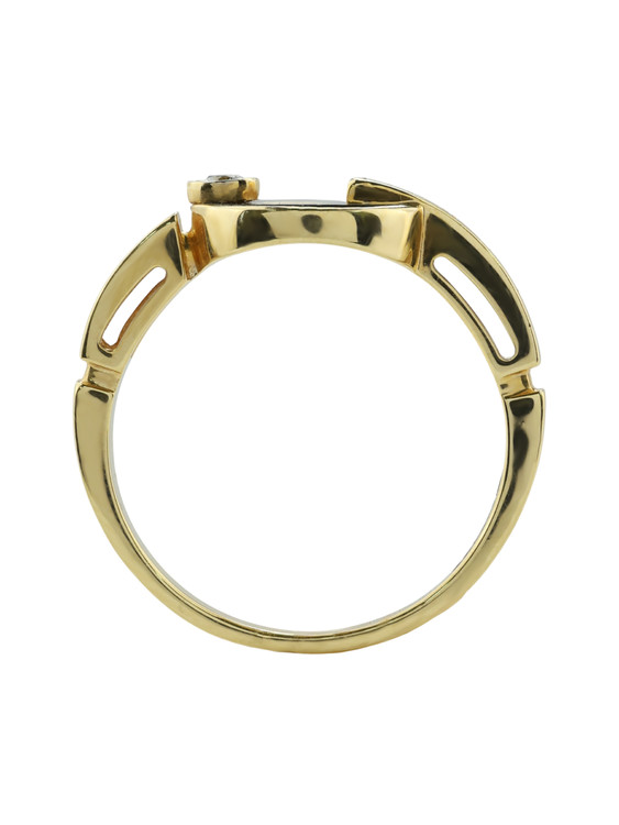 Кольцо из лимонного золота 585 пробы c бриллиантами и ониксом