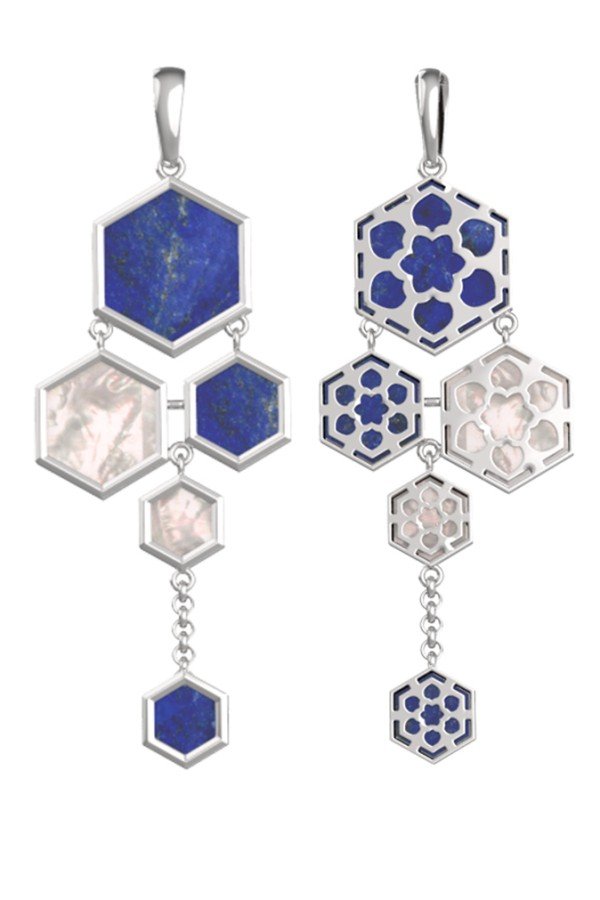 Подвеска из белого золота c лазуритом и перламутром