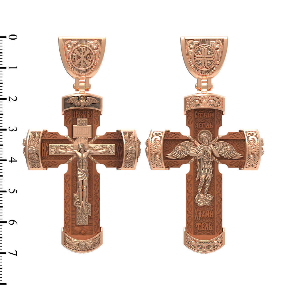 Крест из красного золота 585 пробы c деревом груши