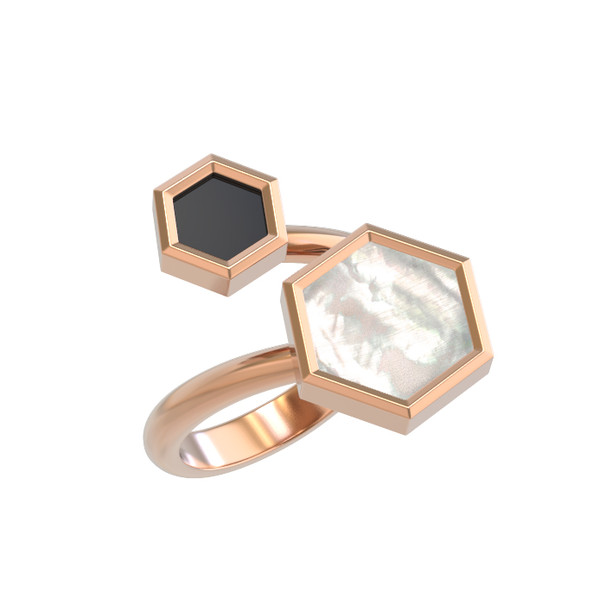 Кольцо из красного золота 585 пробы c ониксом и перламутром