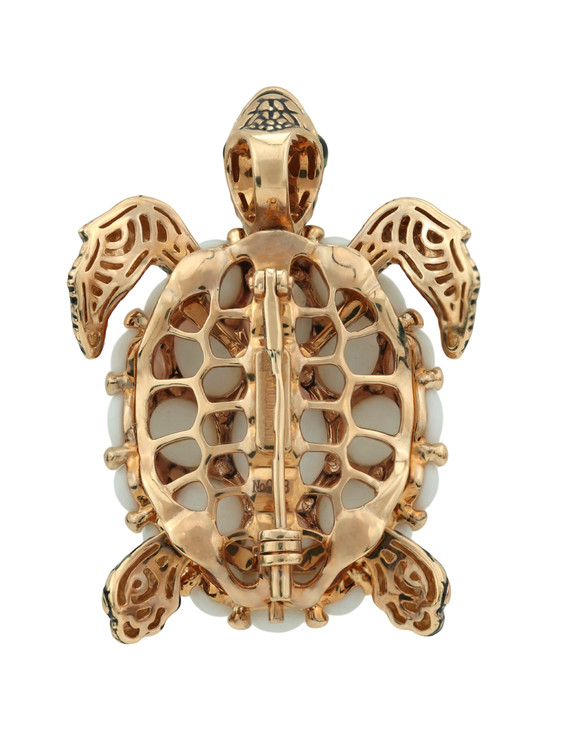 Брошь-подвеска из красного золота 585 пробы c эмалью и бивнем мамонта