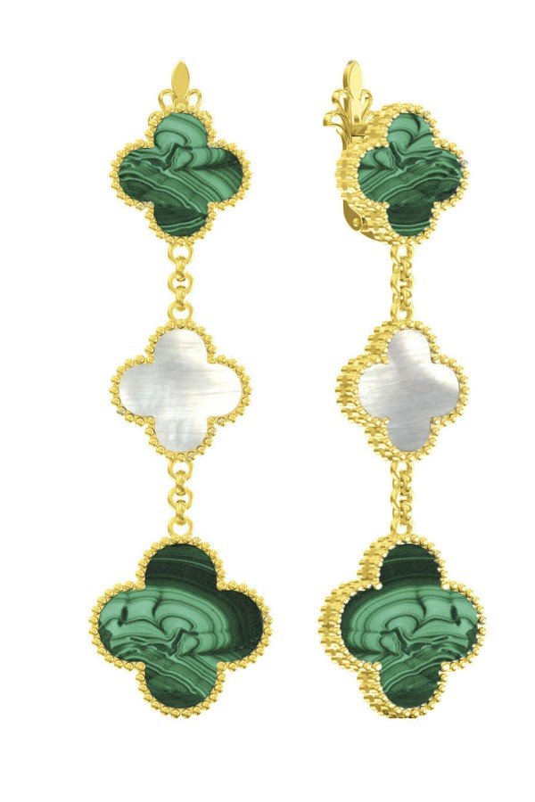 Серьги из лимонного золота c малахитом и перламутром