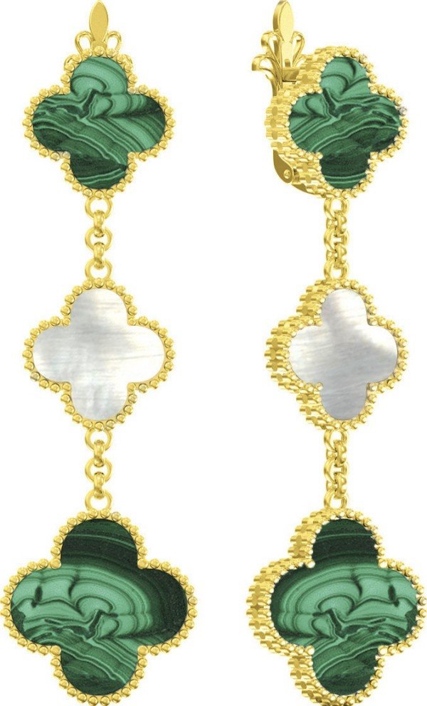 Серьги из лимонного золота c малахитом и перламутром