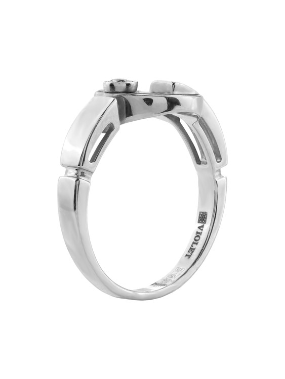 Кольцо из белого золота 585 пробы c бриллиантами и ониксом