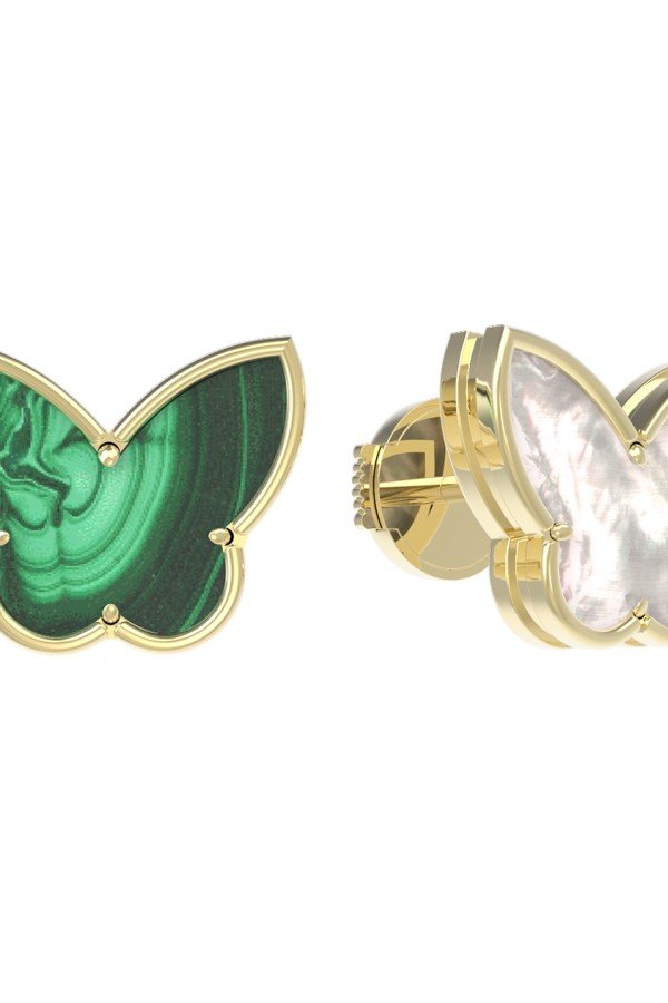 Серьги из лимонного золота c малахитом и перламутром
