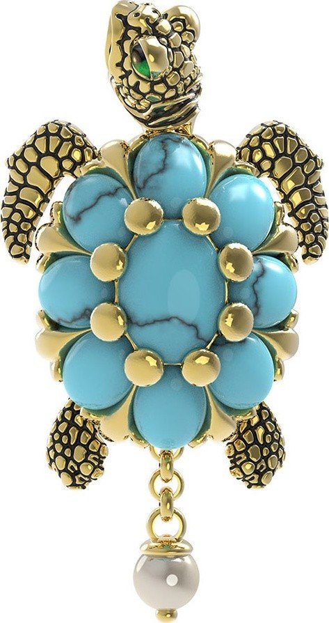 Подвеска из лимонного золота c эмалью, жемчугом и бирюзой