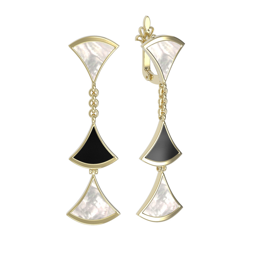 Серьги из лимонного золота 585 пробы c ониксом и перламутром