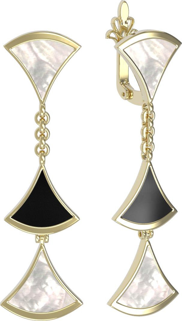 Серьги из лимонного золота 585 пробы c ониксом и перламутром