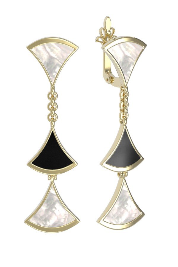 Серьги из лимонного золота c ониксом и перламутром