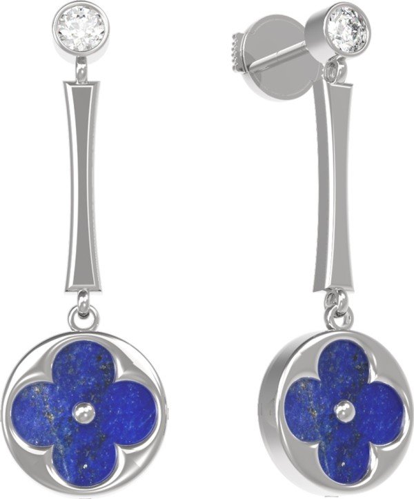 Серьги из белого золота c фианитом и лазуритом