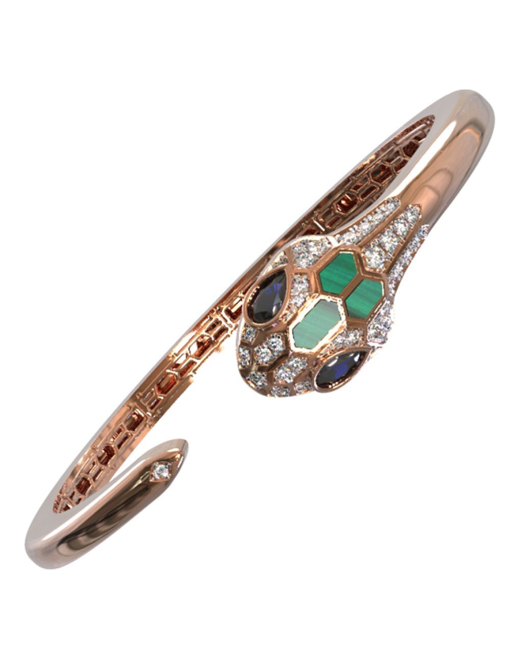 Браслет из золота c бриллиантами, сапфиром и малахитом