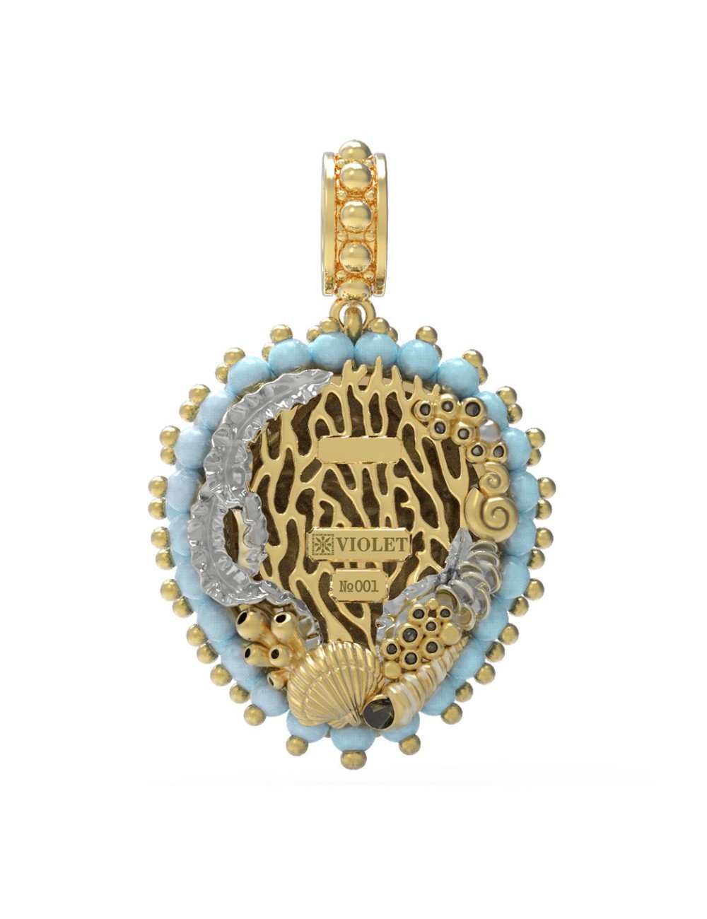 Подвеска из лимонного золота c эмалью и бирюзой