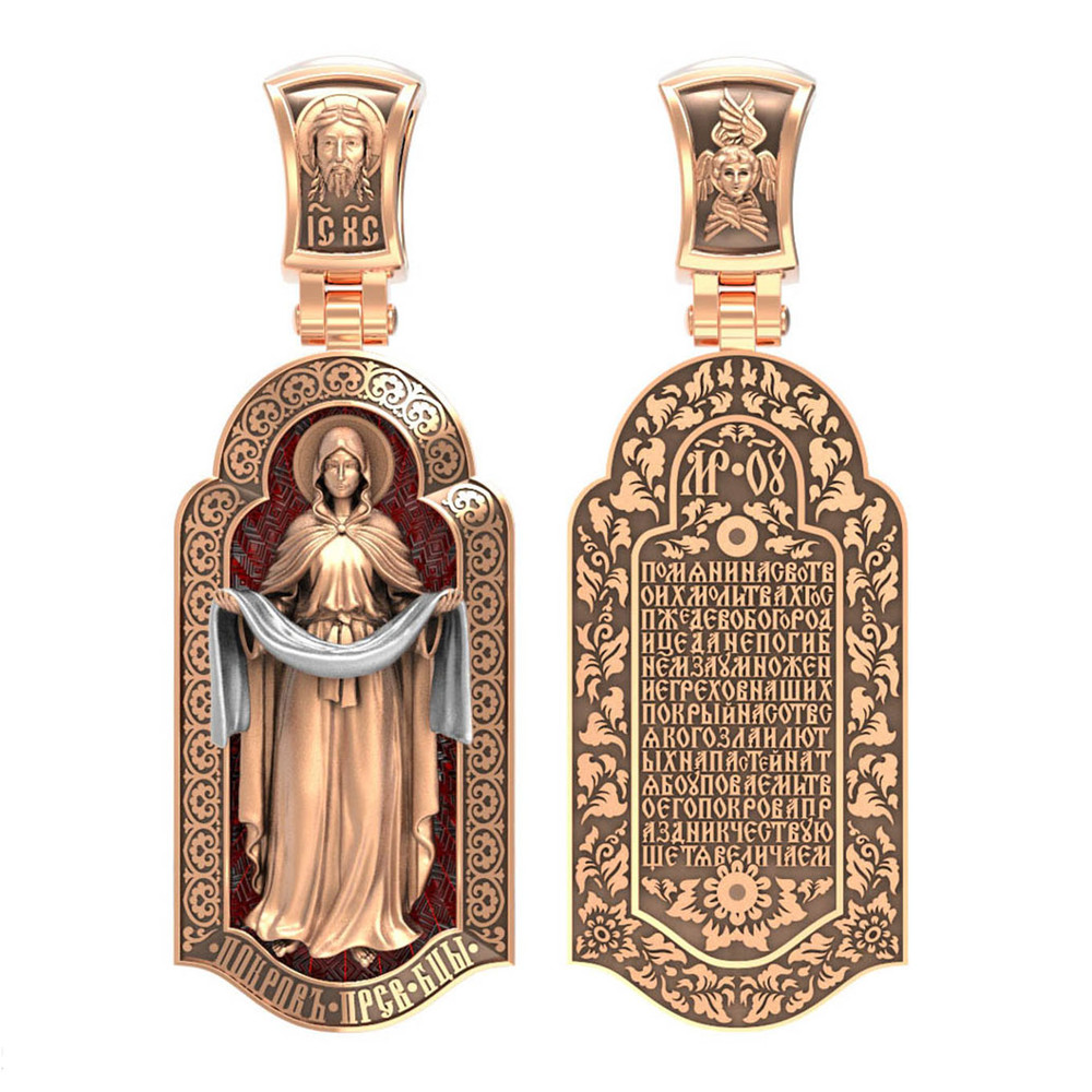 Нательная икона из красного золота 585 пробы c эмалью