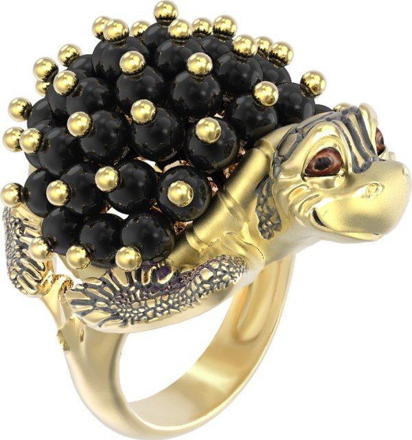 Кольцо из лимонного золота c эмалью и ониксом