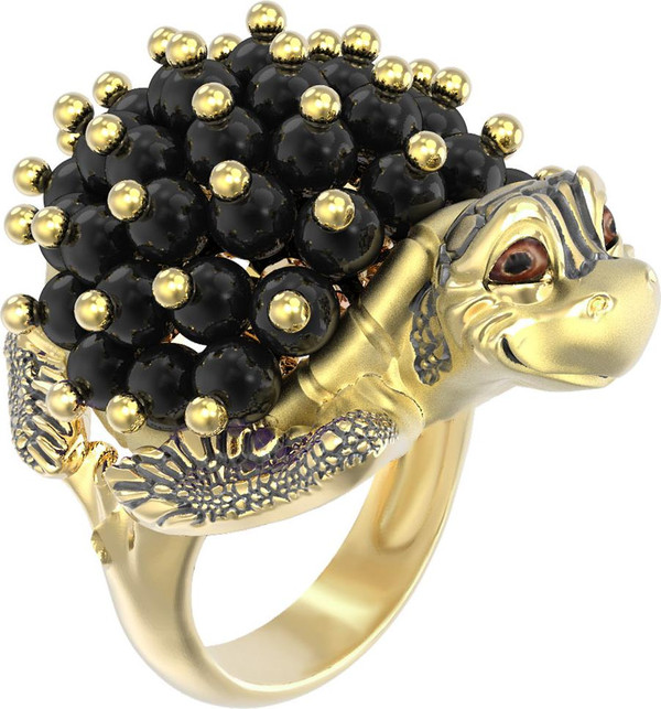 Кольцо из лимонного золота 585 пробы c эмалью и ониксом