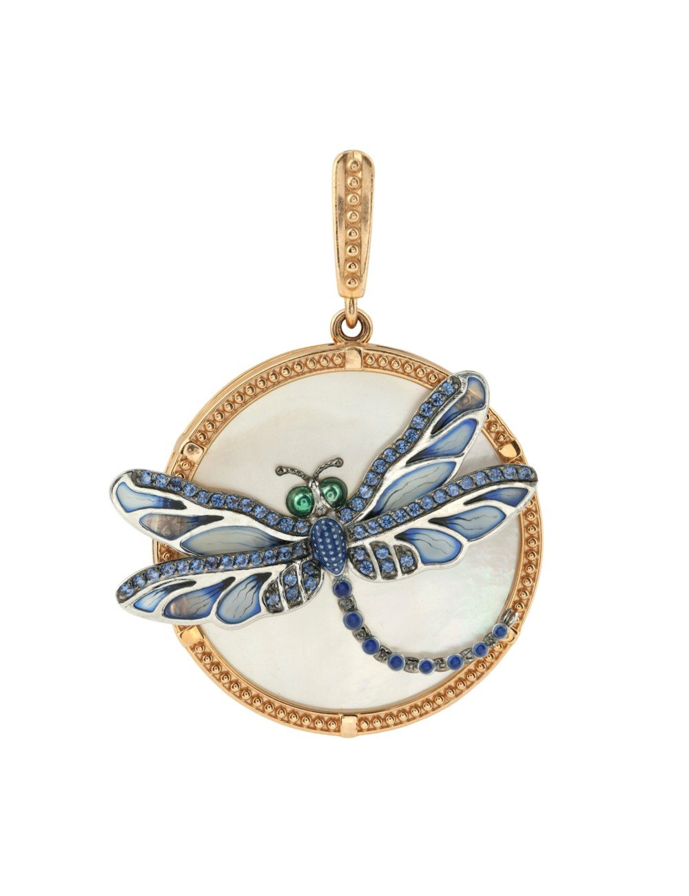 Подвеска из золота c сапфиром, эмалью и перламутром