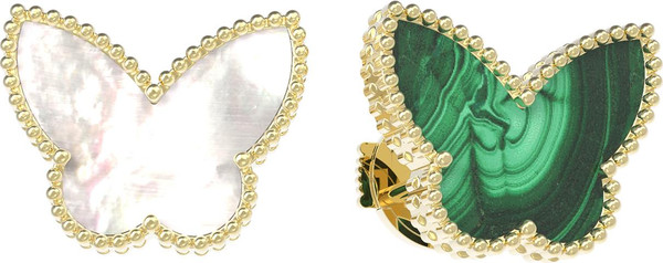 Серьги из лимонного золота 585 пробы c малахитом и перламутром