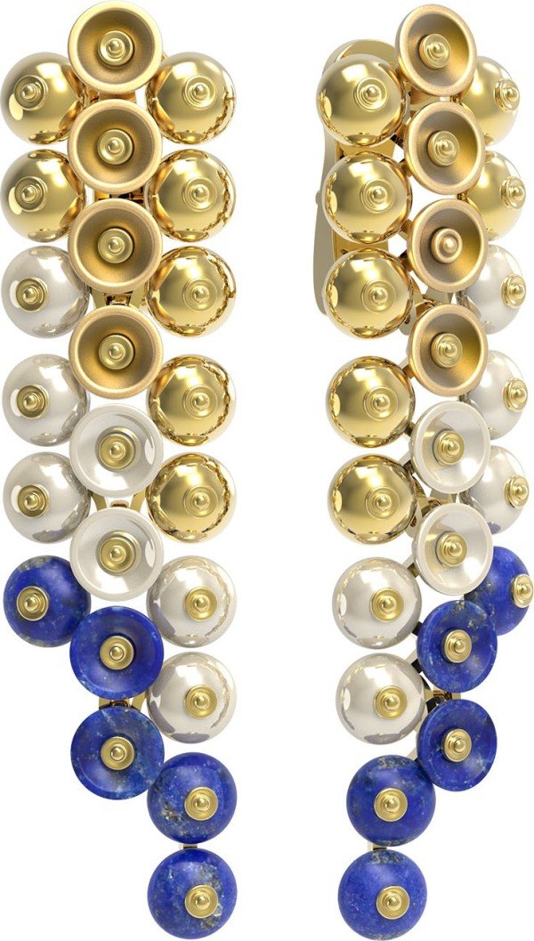 Серьги из лимонного золота c лазуритом и перламутром