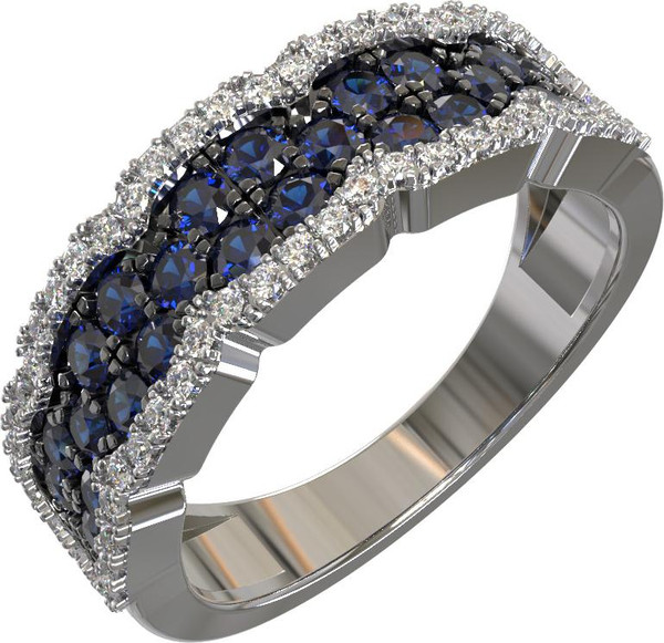 Кольцо из белого золота 585 пробы c бриллиантами и сапфиром