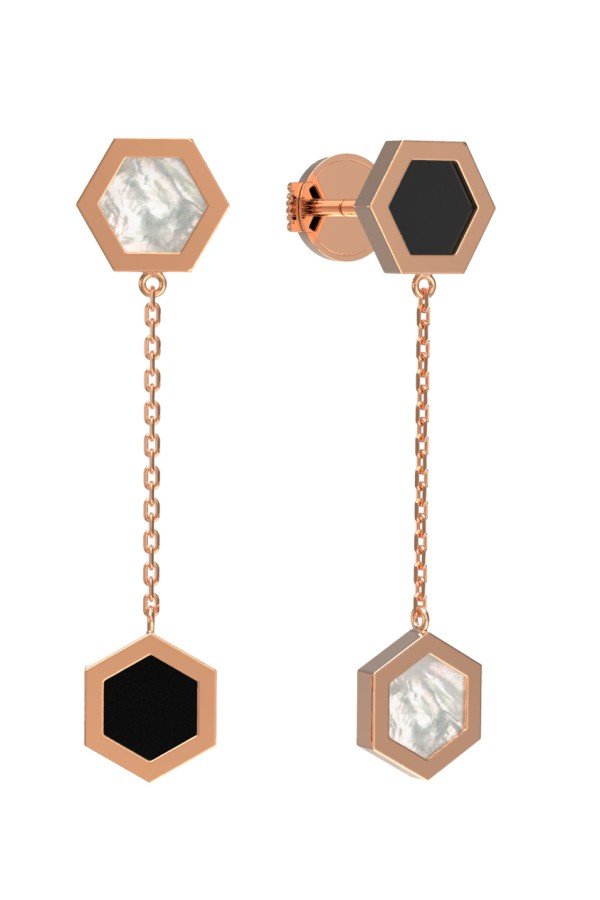 Серьги из золота c ониксом и перламутром