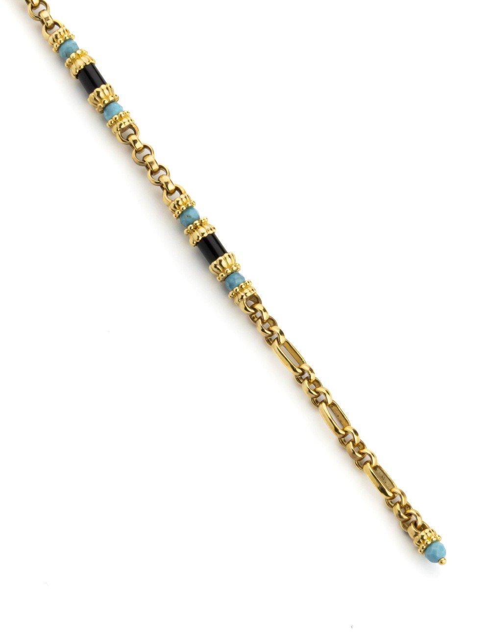 Браслет из лимонного золота c бирюзой и ониксом