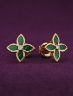 Серьги из золота c бриллиантами и малахитом