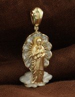 Образок из лимонного золота c бриллиантами и перламутром