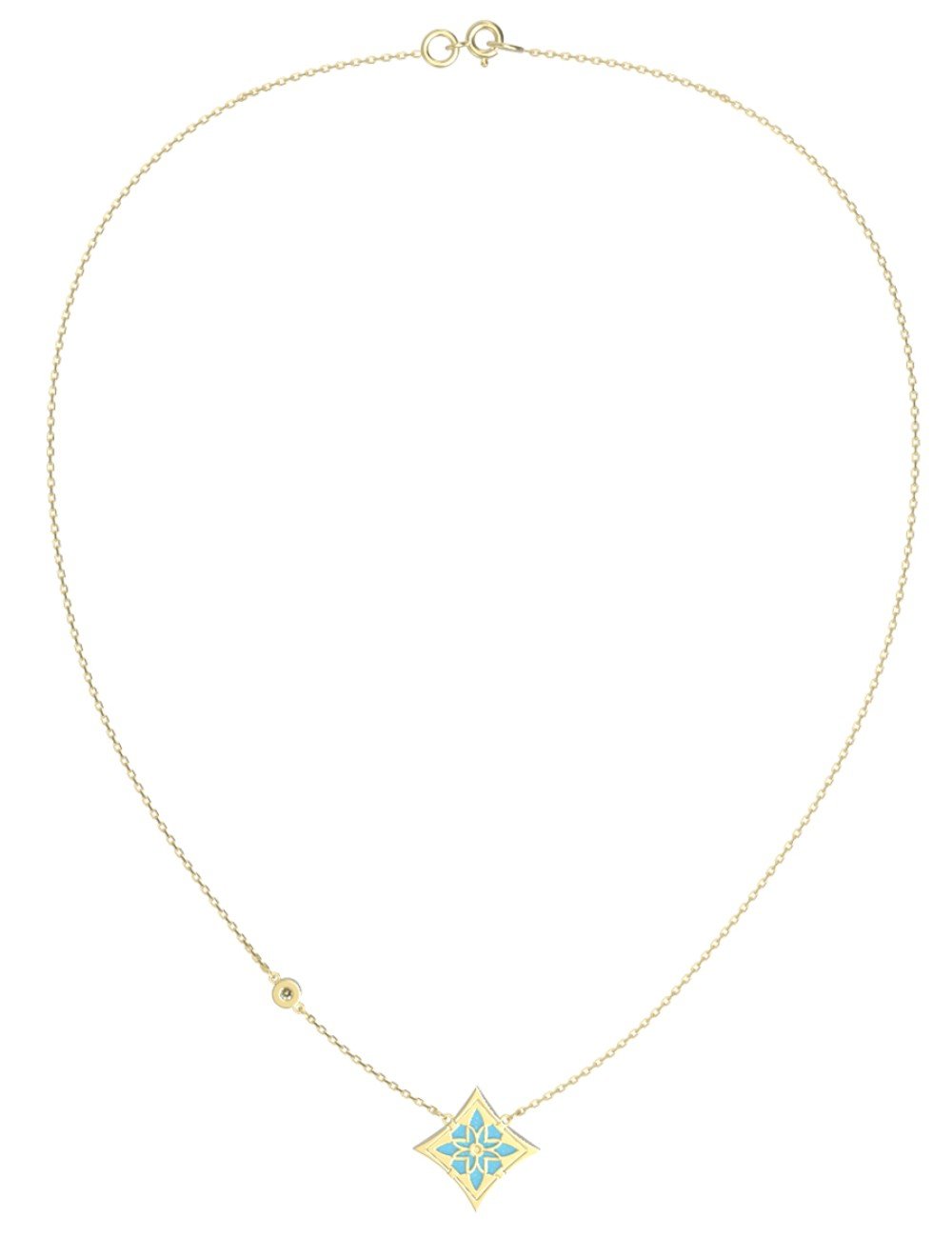 Колье из лимонного золота c бриллиантами и бирюзой