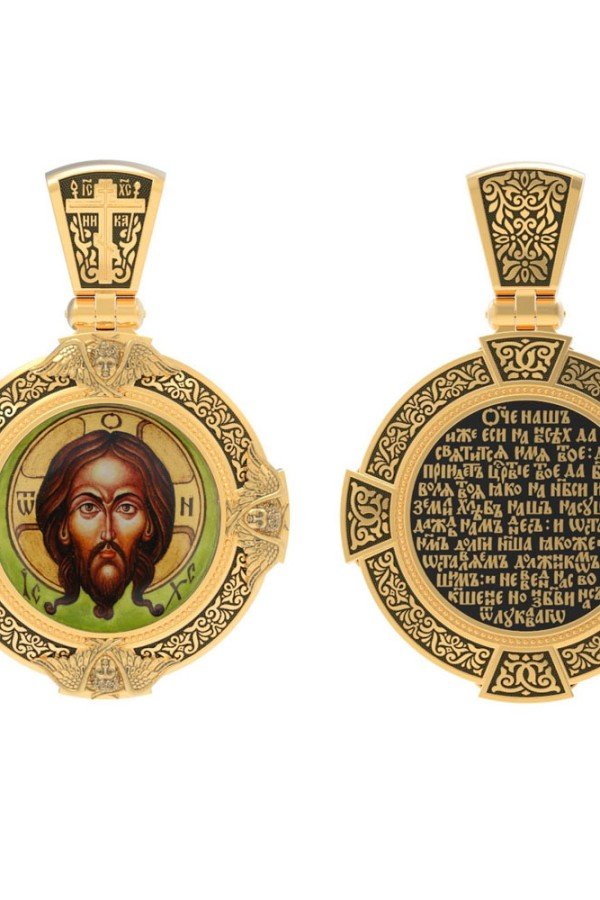 Образок из лимонного золота c эмалью, иконописью и темперой