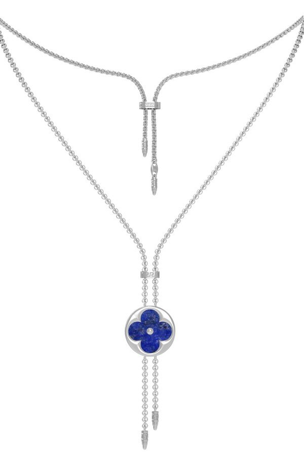 Колье из белого золота c лазуритом и перламутром