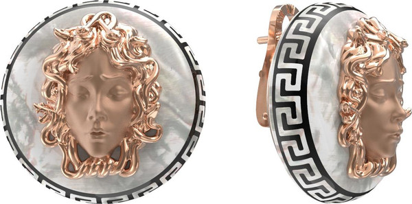 Серьги из красного золота 585 пробы c эмалью и перламутром