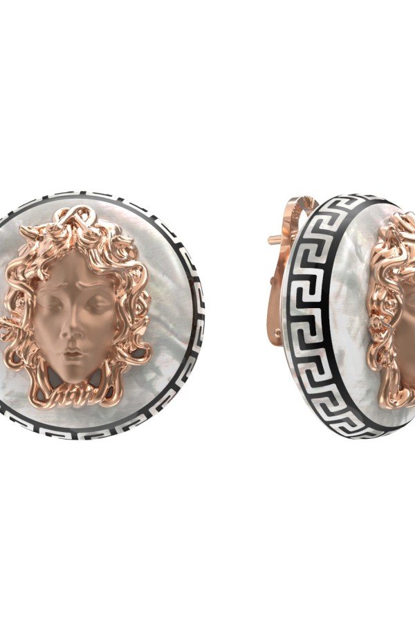 Серьги из золота c эмалью и перламутром