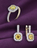 Серьги из лимонного золота c бриллиантами и сапфиром