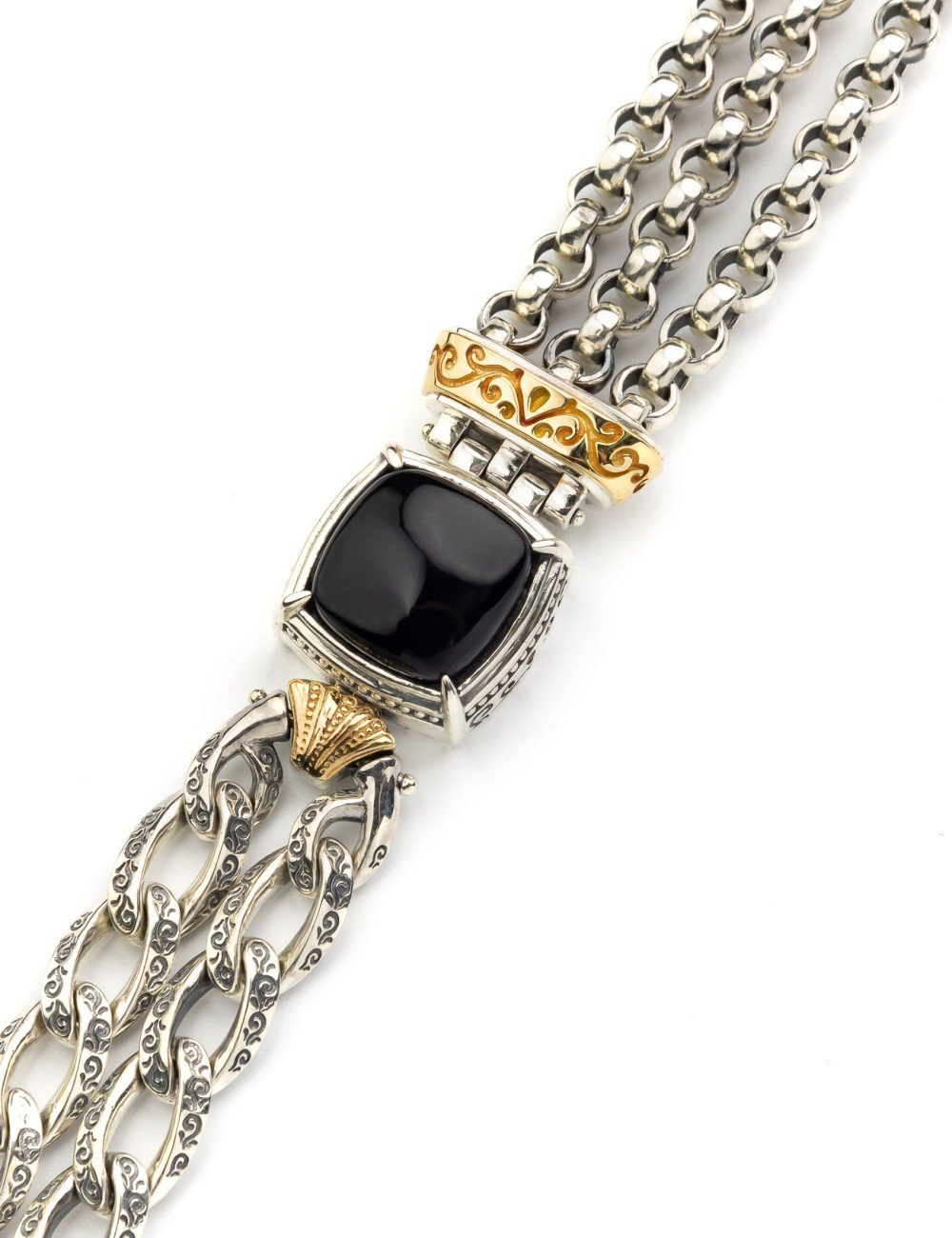 Браслет из серебра и золота c ониксом и рубином