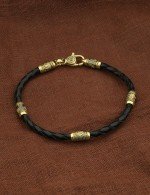 Браслет из лимонного золота c кожаным шнурком