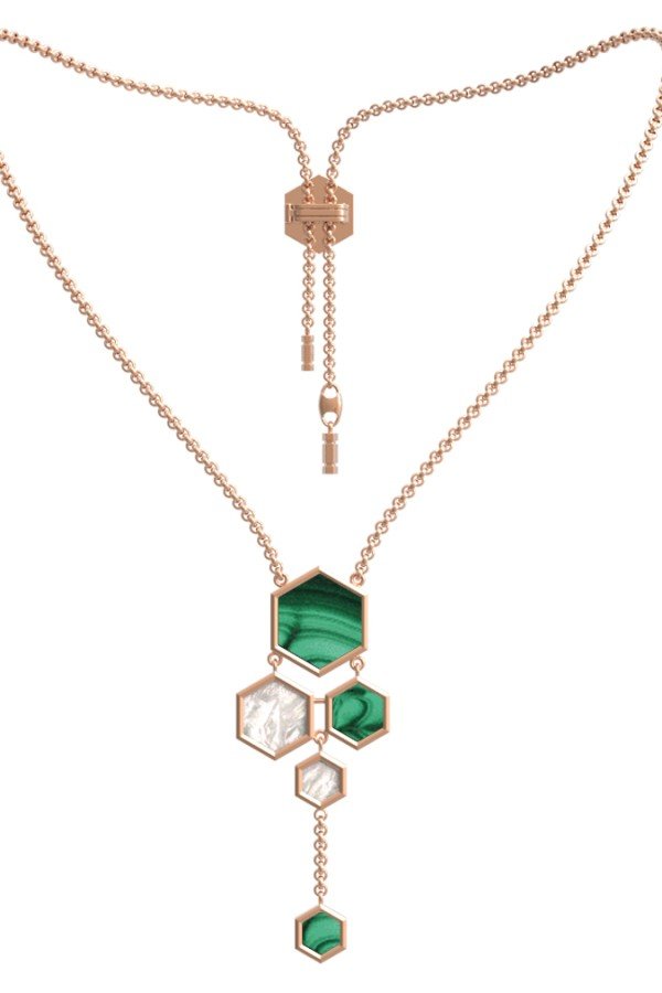 Колье из золота c малахитом и перламутром