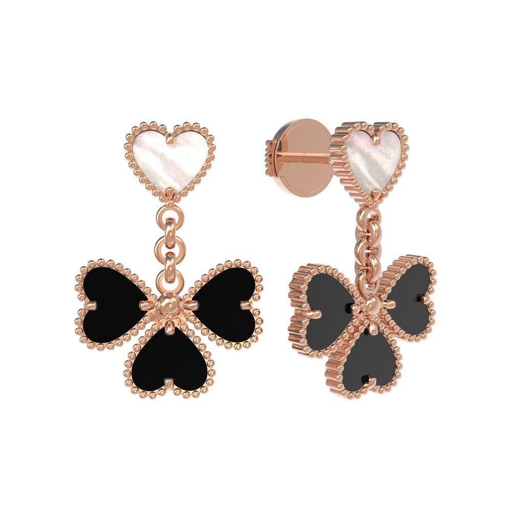 Серьги из красного золота 585 пробы c ониксом и перламутром