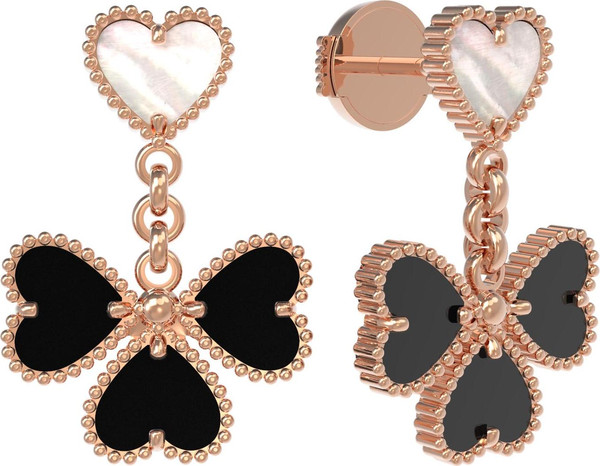 Серьги из красного золота 585 пробы c ониксом и перламутром