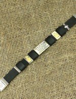 Браслет из серебра и золота c кожаным шнурком